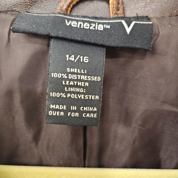 NWOT - Distressed Leather Venezia Brown Blazer - Vintage - 14/16 - Picture 5 of 10